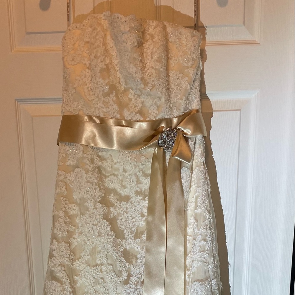 Maggie Sottero- “Karena Royale.” Strapless wedding gown, size 12, New with tags.